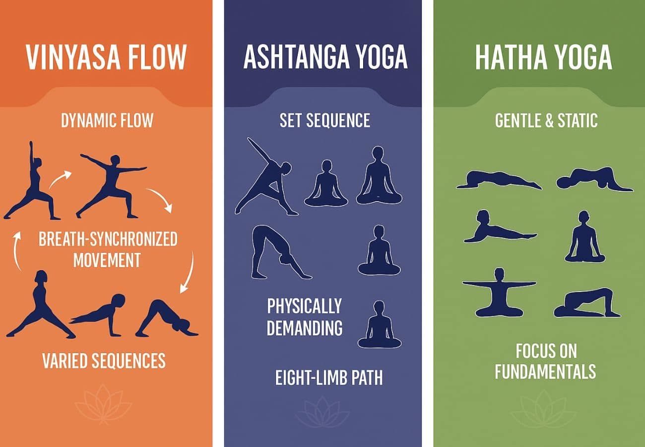 Vinyasa Flow vs Ashtanga Yoga vs Hatha Yoga : Complete Yoga Styles Guide